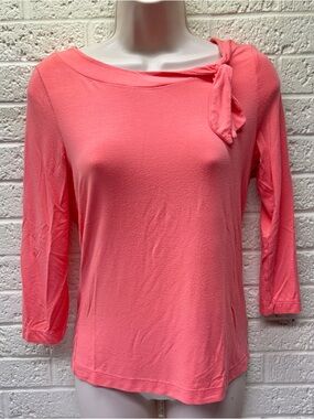 VTG‼ Y2K BANANA REPUBLIC S Coral Pink Tie-Neckline 3/4 Stretch Blouse USA • VG‼